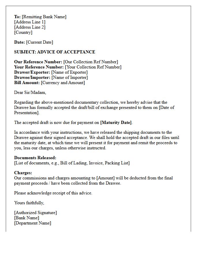 Letter of Advice of Acceptance of Documentary Collection Documents