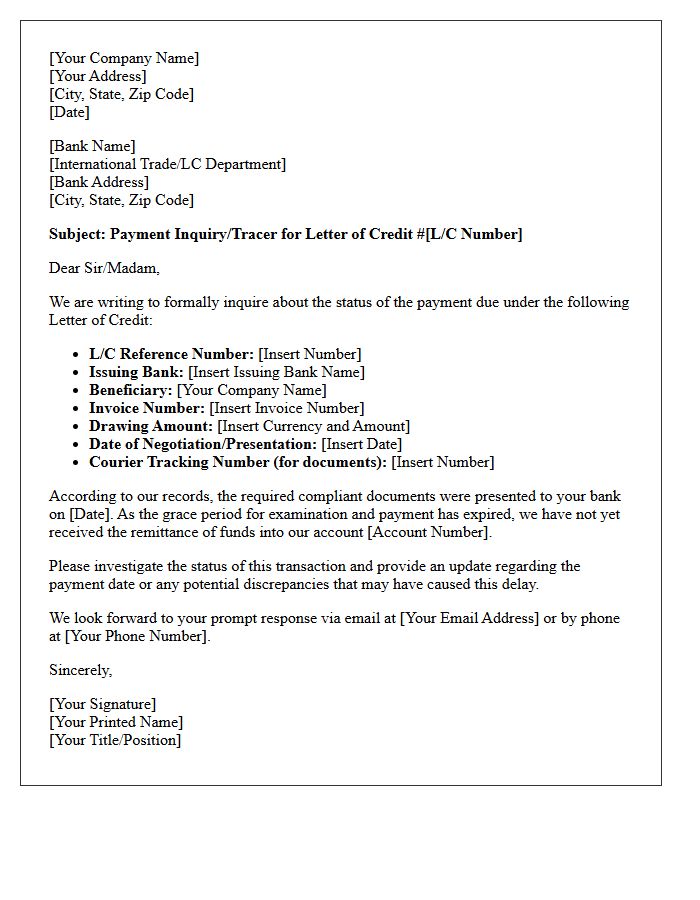 Inquiry Tracer Letter for Delayed Letter of Credit Payment