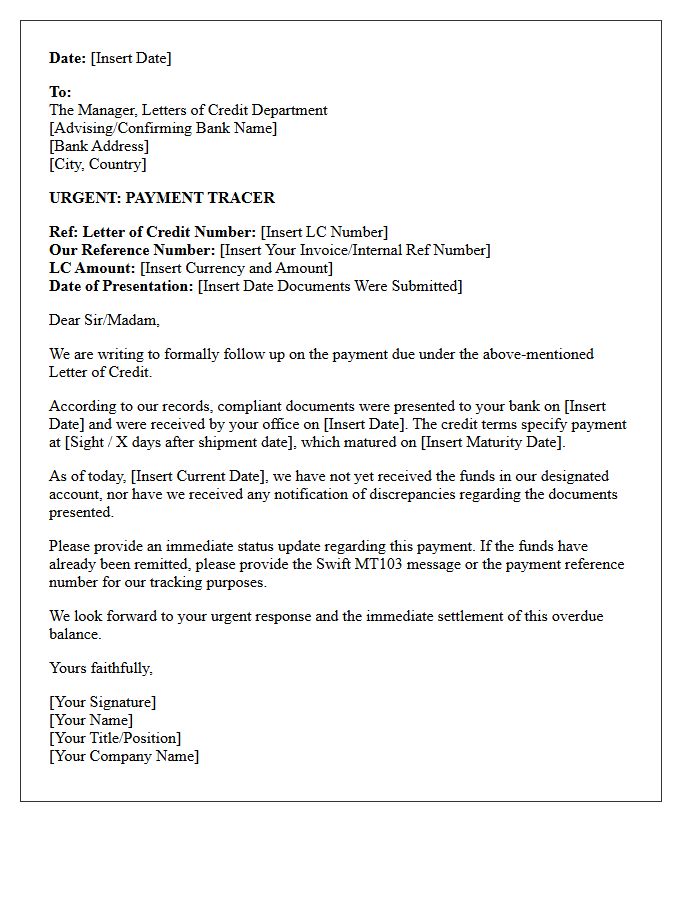 Urgent Tracer Letter for Overdue Letter of Credit Payment