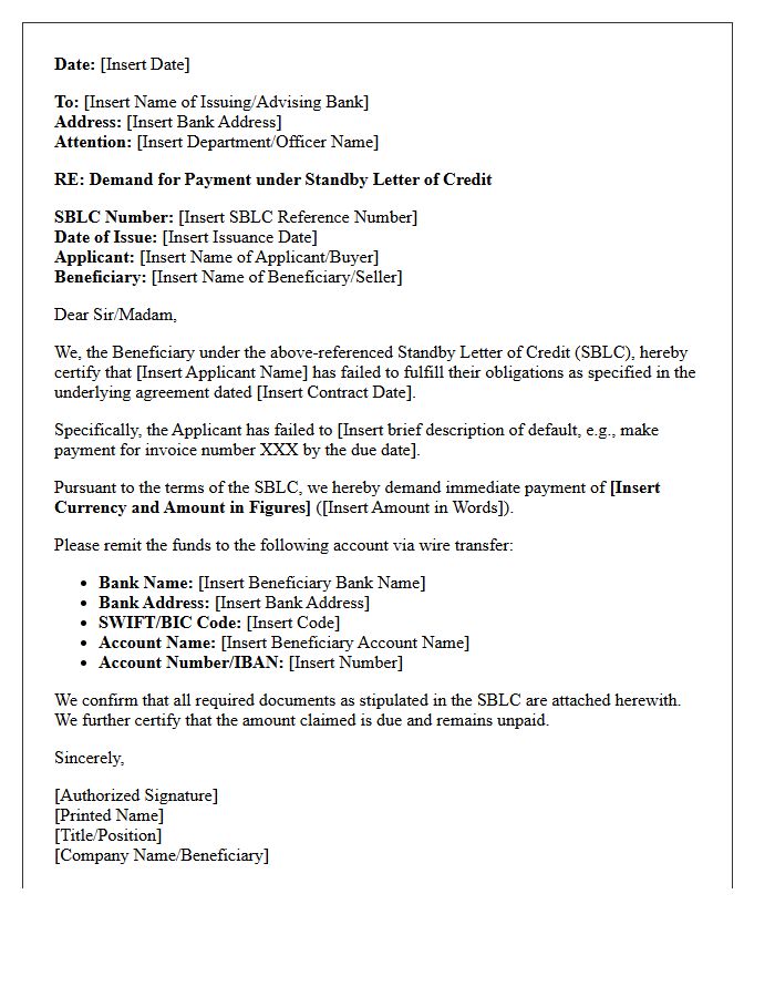Standby Letter of Credit Payment Execution Letter