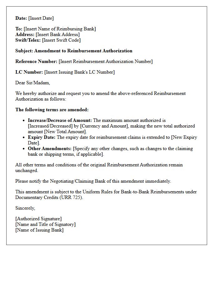 Letter Of Amendment To Reimbursement Authorization Under Letter Of Credit