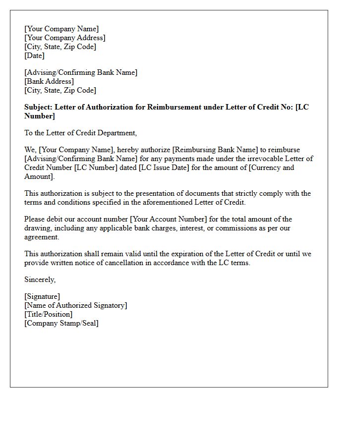 Letter Of Authorization For Reimbursement Under Letter Of Credit