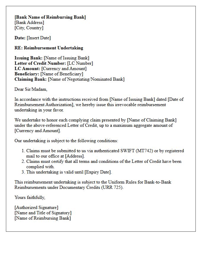 Letter Of Reimbursement Undertaking Under Letter Of Credit