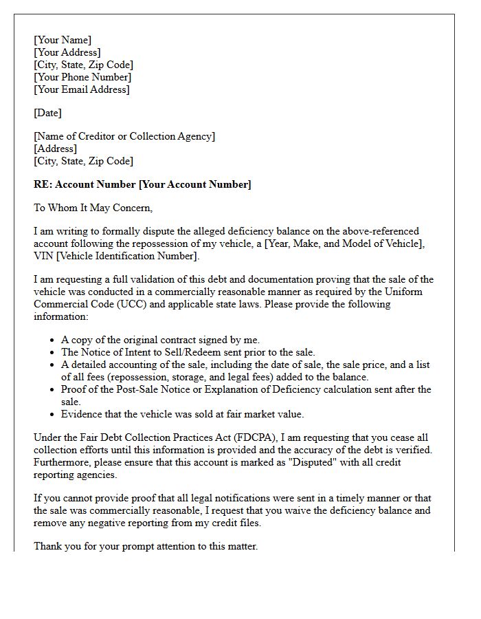 Auto Deficiency Debt Dispute Resolution Letter