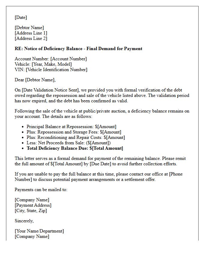 Post-Validation Auto Deficiency Collection Letter