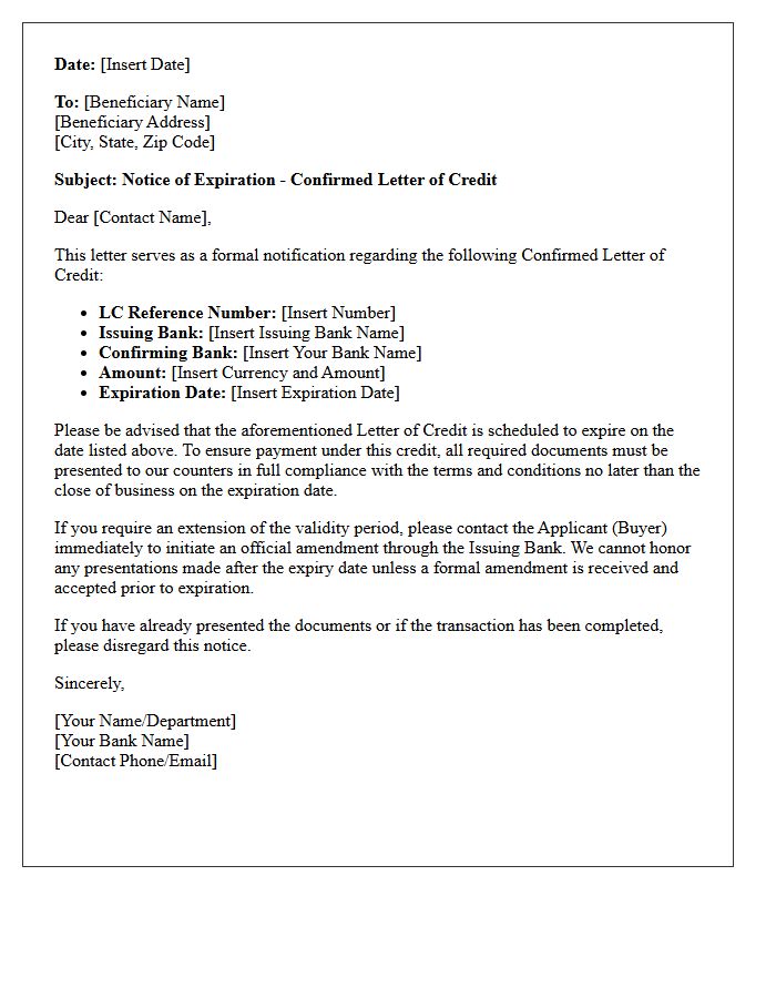 Confirmed Letter of Credit Expiration Notice Letter