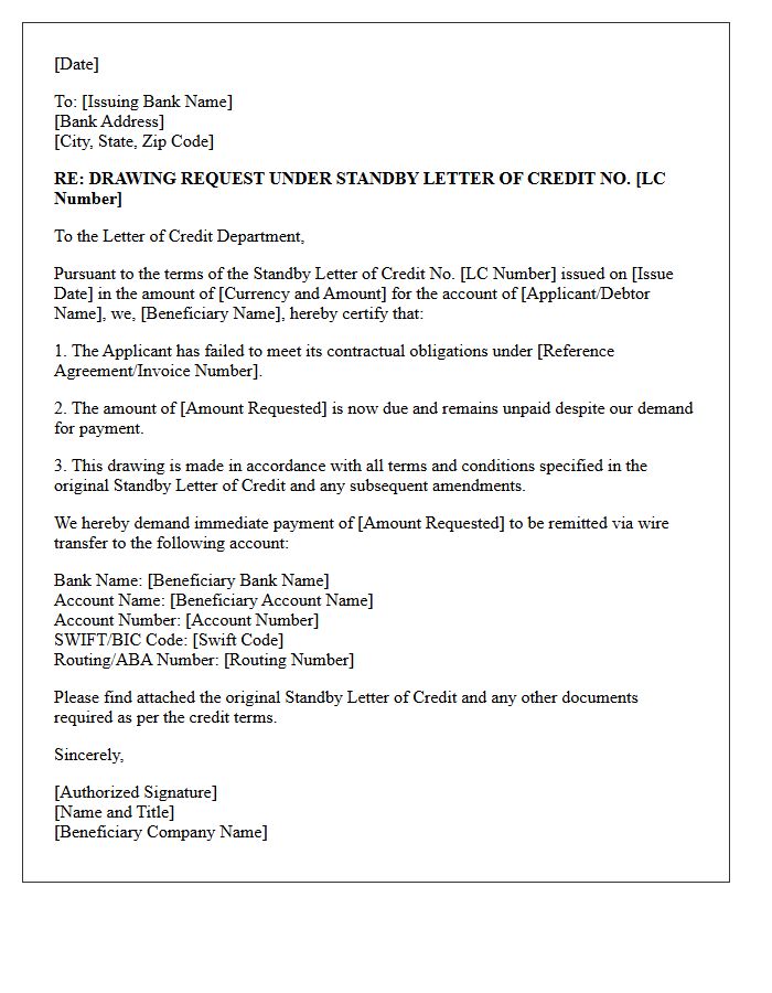 Demand Letter for Payment Under Standby Letter of Credit