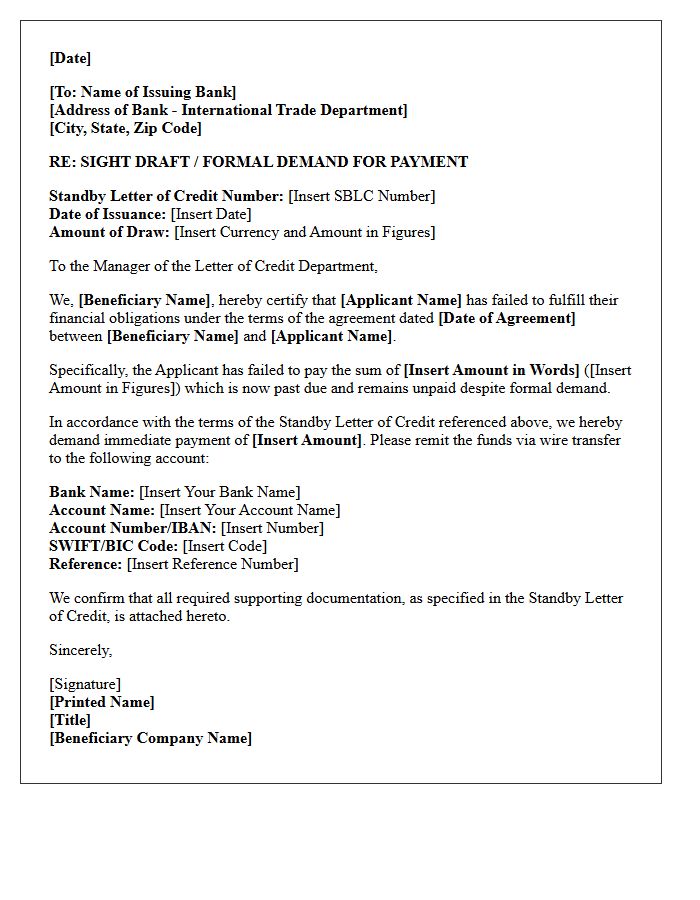 Financial Guarantee Demand Letter Under Standby Letter of Credit