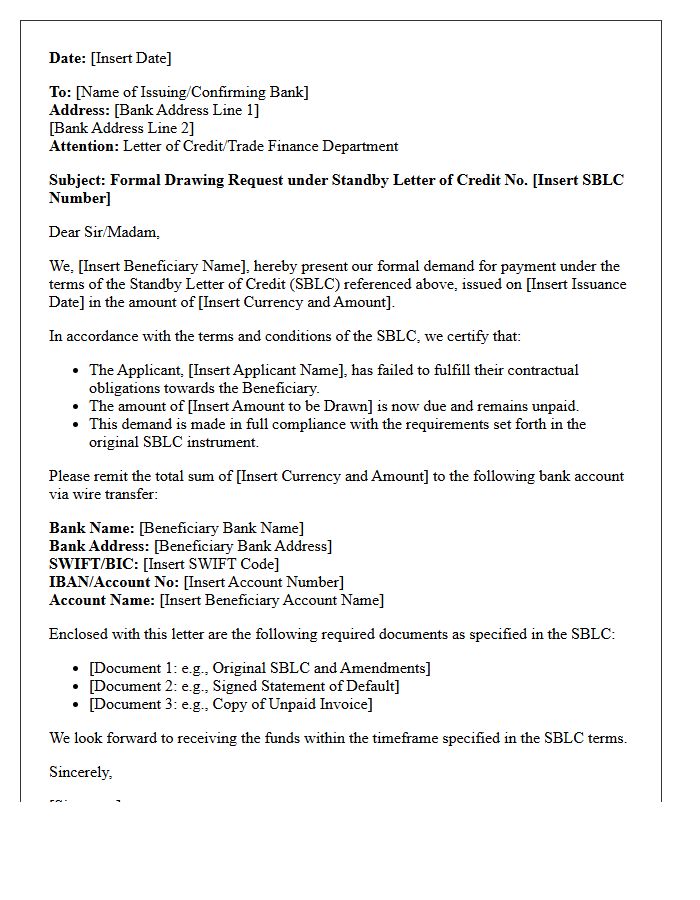 Formal Presentation Letter for Standby Letter of Credit Payment