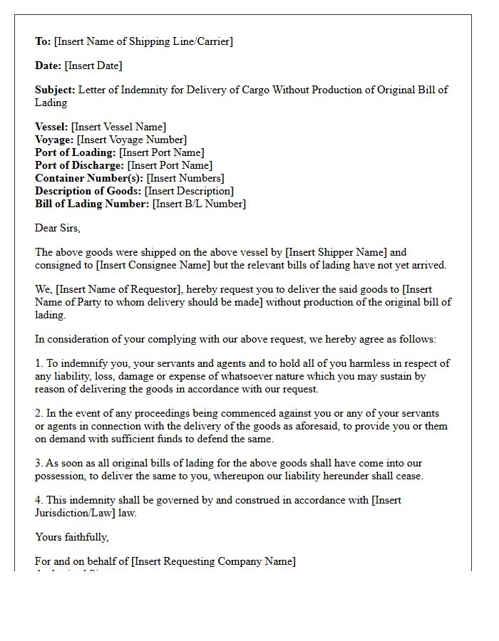 Bankers Letter of Indemnity for Missing Shipping Documents