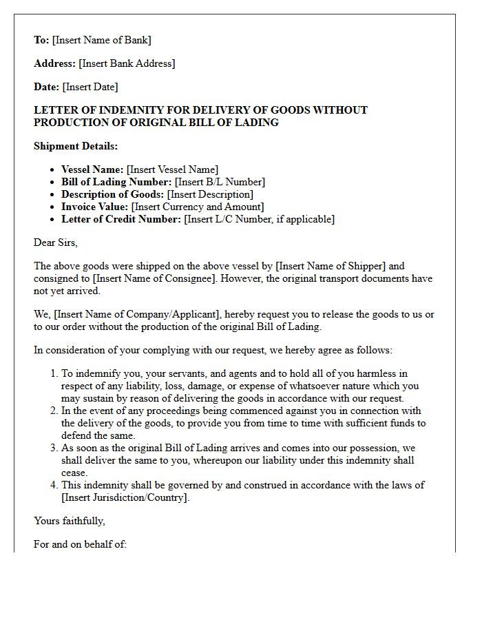 Trade Finance Letter of Indemnity for Missing Transport Documents