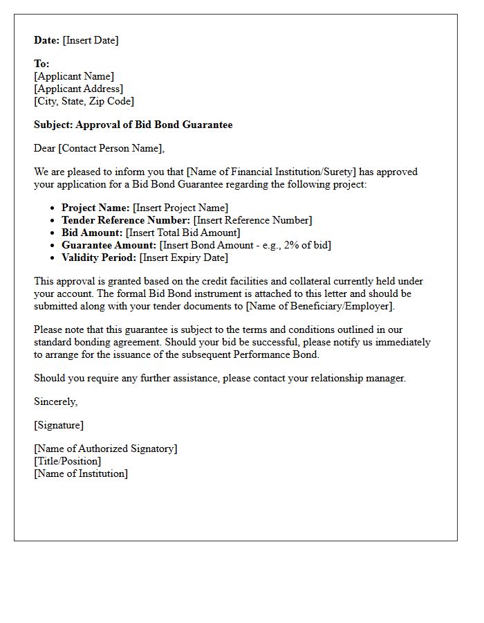 Bid Bond Guarantee Approval Letter