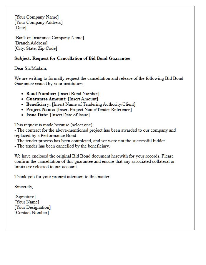 Bid Bond Guarantee Cancellation Letter