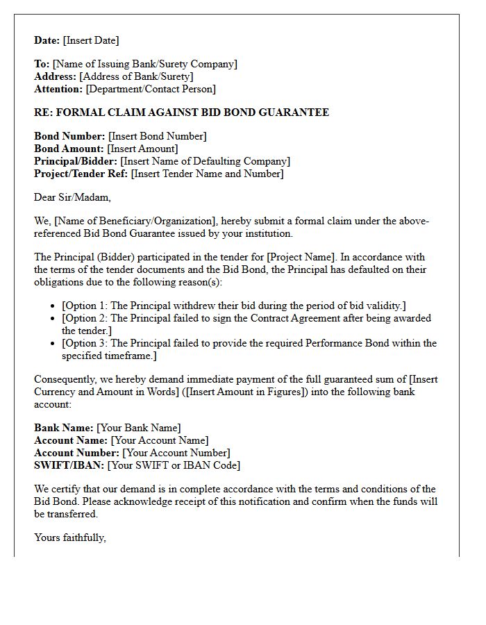 Bid Bond Guarantee Claim Notification Letter