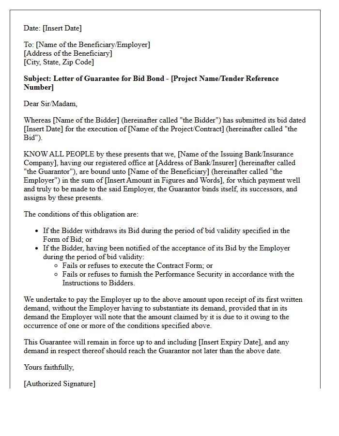 Bid Bond Guarantee Issuance Letter