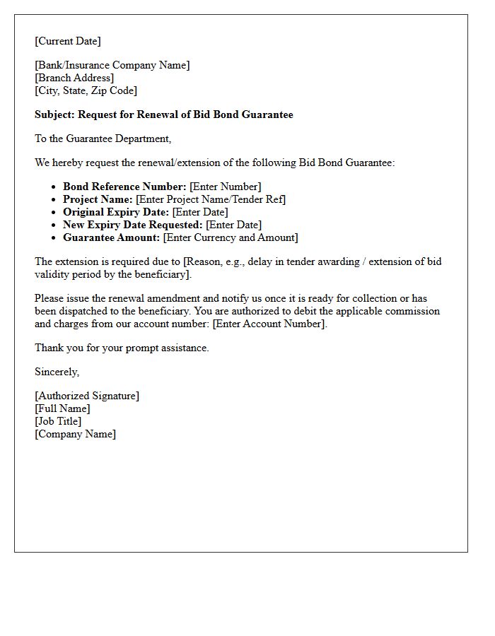 Bid Bond Guarantee Renewal Letter