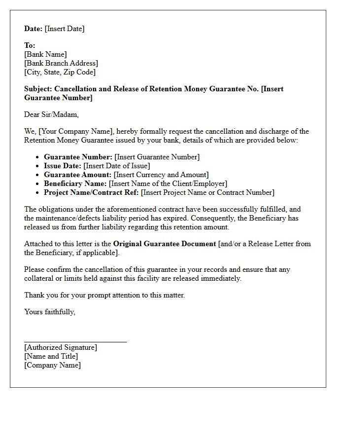Cancellation Letter for Retention Money Guarantee