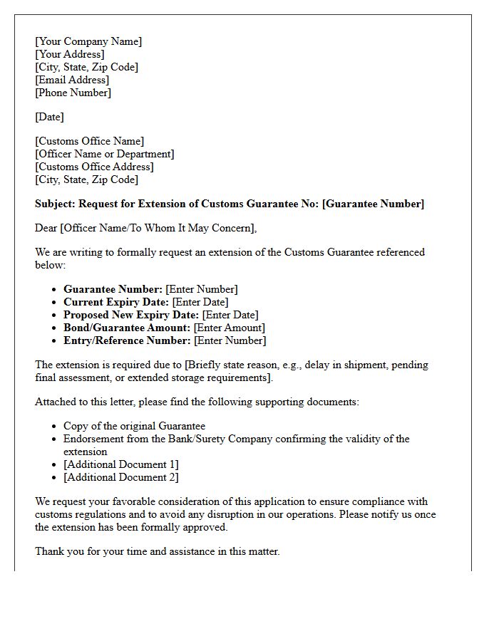 Customs Guarantee Extension Request Letter