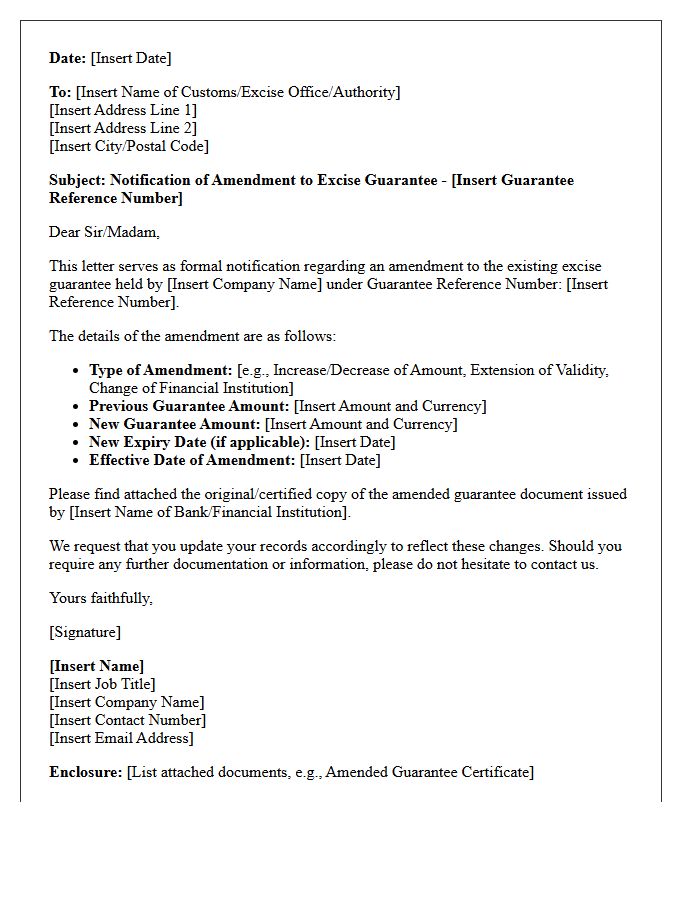 Excise Guarantee Amendment Notification Letter