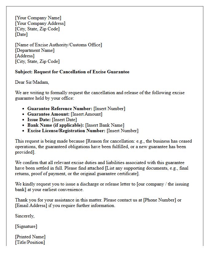 Excise Guarantee Cancellation Request Letter