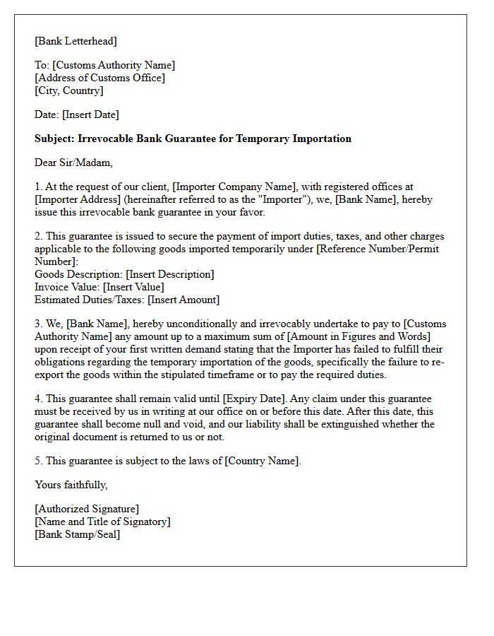 Temporary Import Duty Bank Guarantee Letter