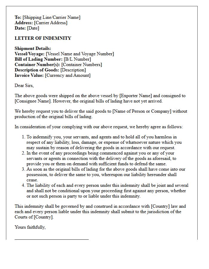 Bank Guarantee Letter For Absence Of Original Shipping Documents