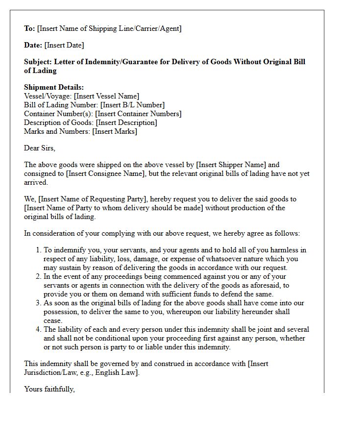Letter Of Guarantee For Delivery Of Goods Without Original Bill