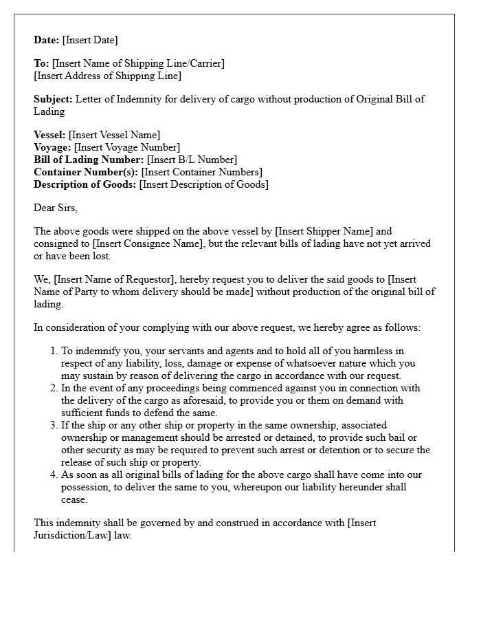 Missing Bill Of Lading Bank Indemnity Letter