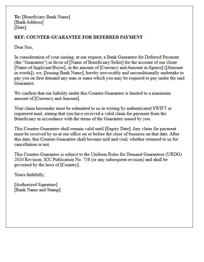 Counter Guarantee Letter for Deferred Payment