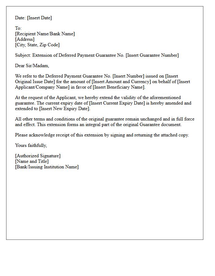 Extension of Deferred Payment Guarantee Letter