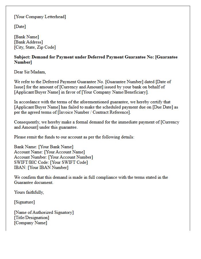 Invocation of Deferred Payment Guarantee Letter