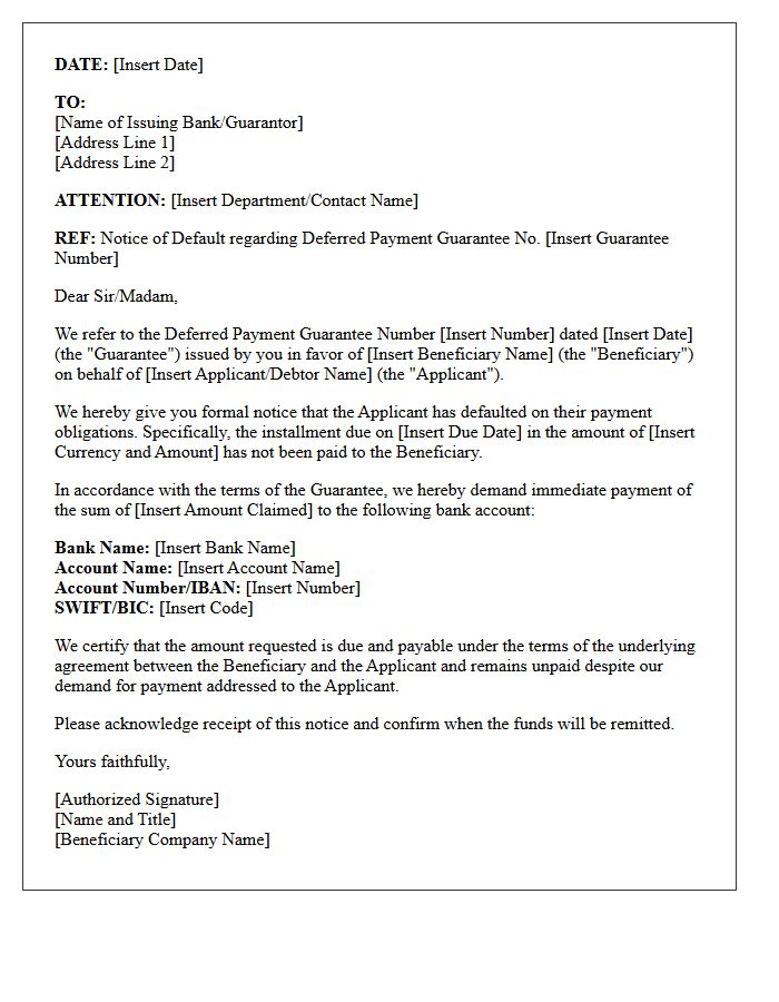 Notice of Default Under Deferred Payment Guarantee Letter