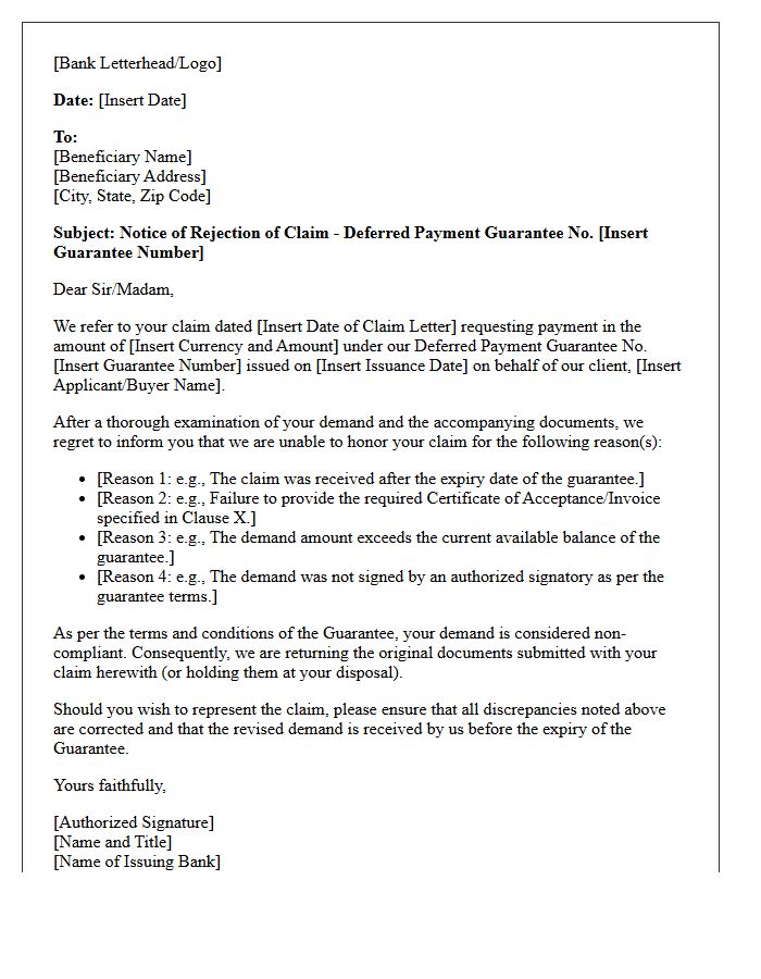 Rejection of Claim on Deferred Payment Guarantee Letter