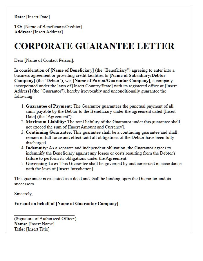 Corporate Guarantee Letter
