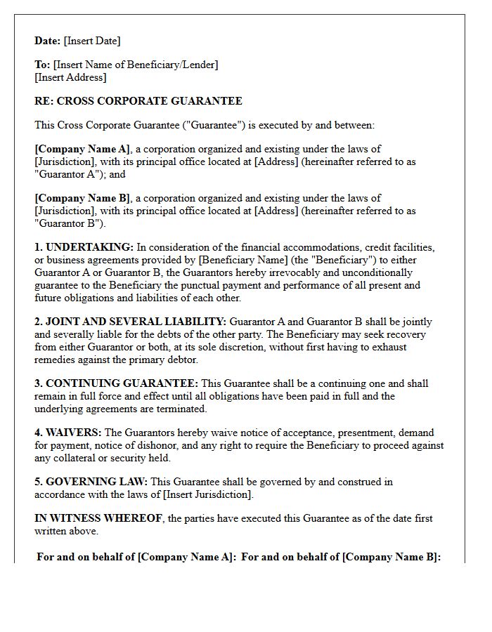 Cross Corporate Guarantee Letter