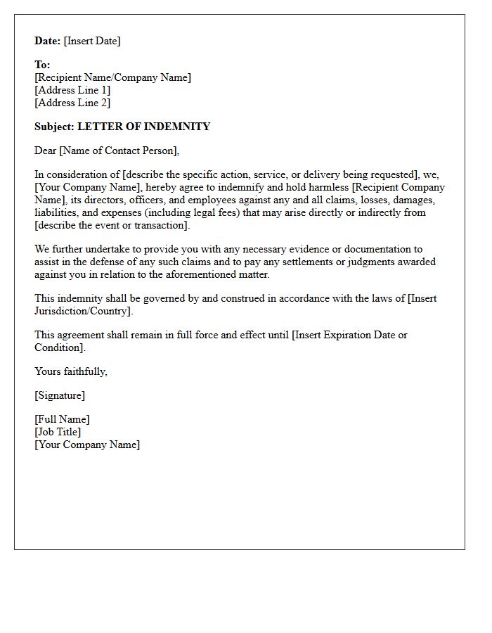 Letter of Indemnity