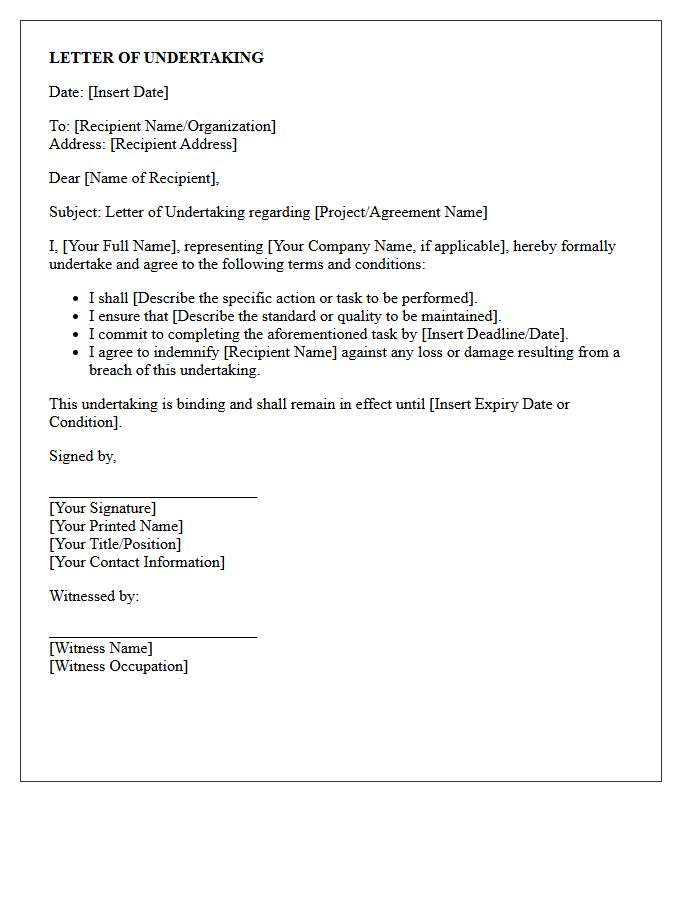 Letter of Undertaking
