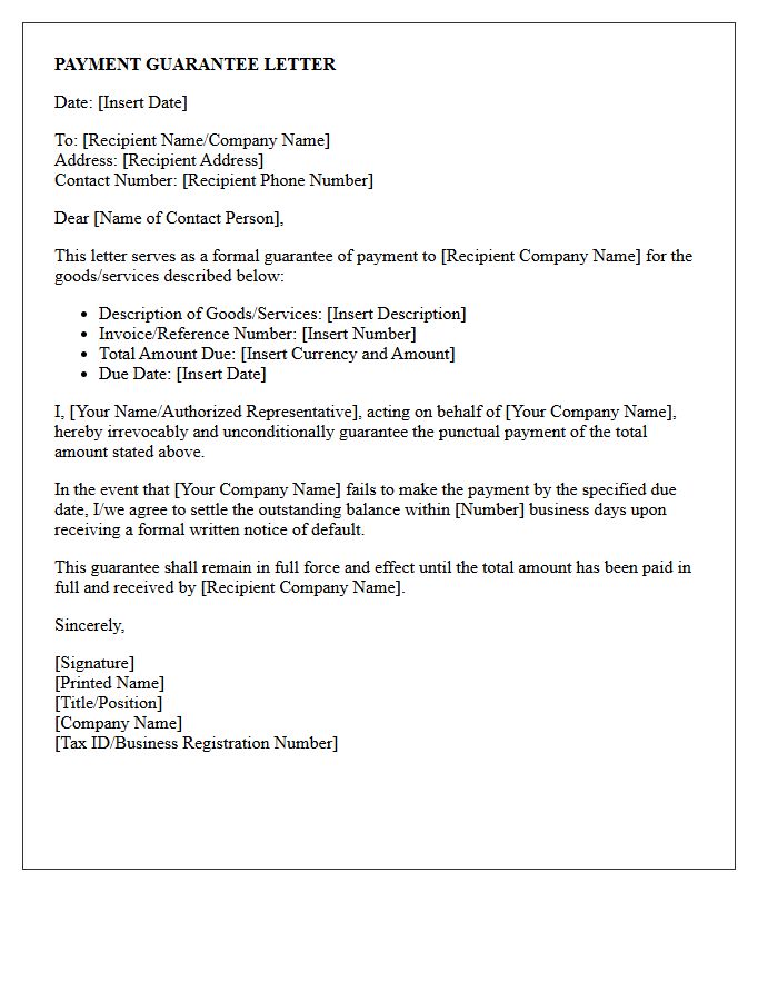 Payment Guarantee Letter