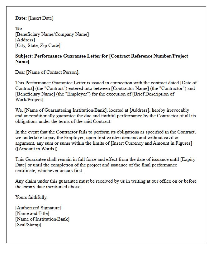 Performance Guarantee Letter