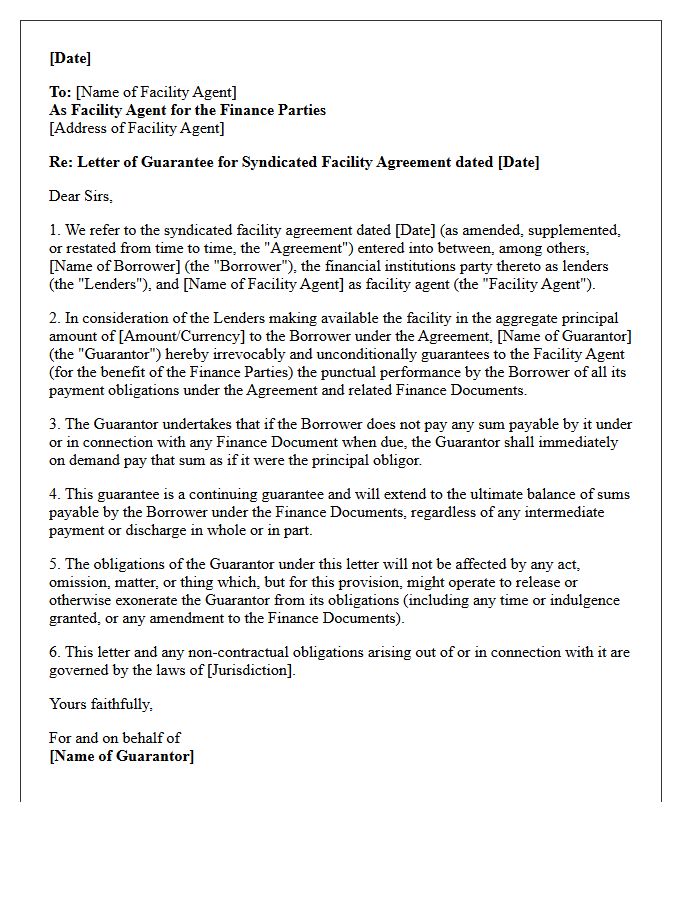 Syndicated Facility Guarantee Letter