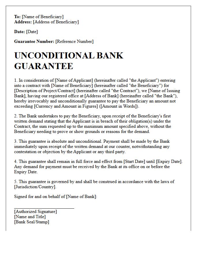 Unconditional Bank Guarantee Letter