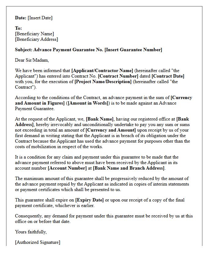 Advance Payment Guarantee Letter