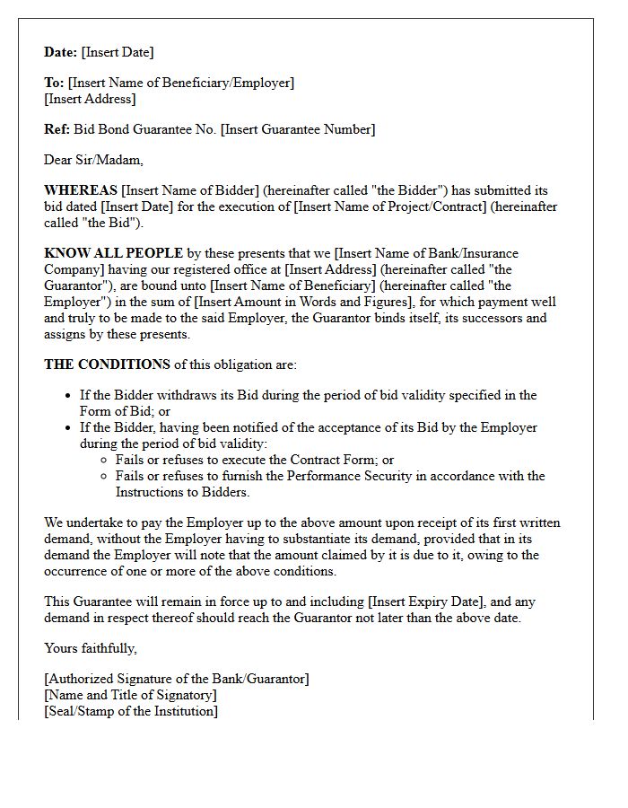 Bid Bond Guarantee Letter