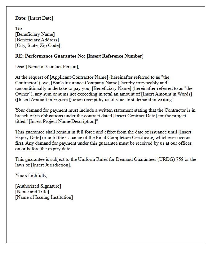 Performance Guarantee Letter