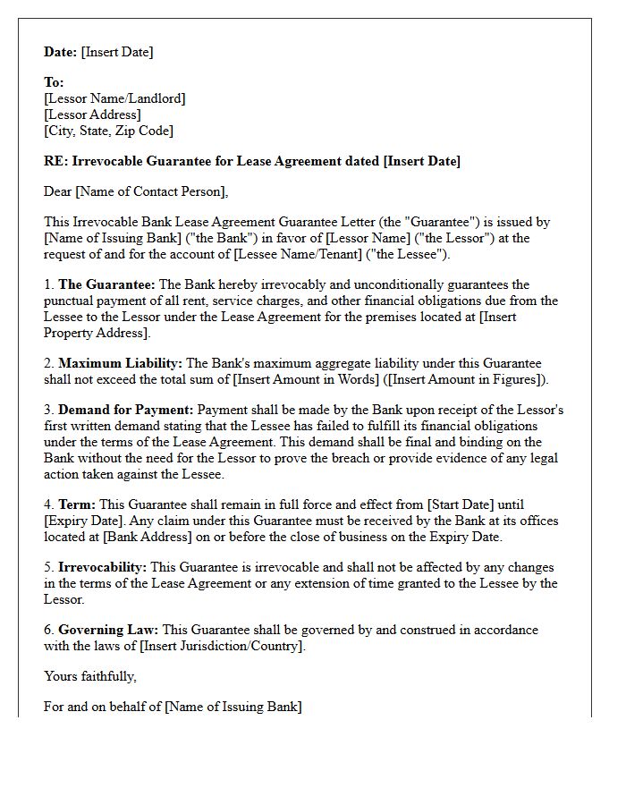 Irrevocable Bank Lease Agreement Guarantee Letter