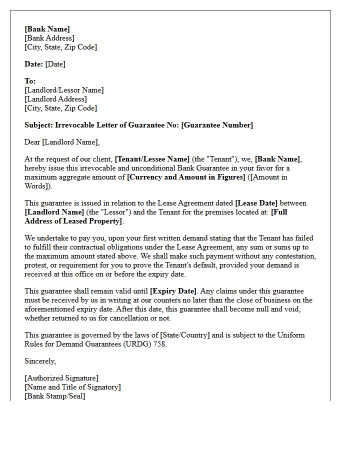 Lease Agreement Security Deposit Bank Guarantee Letter