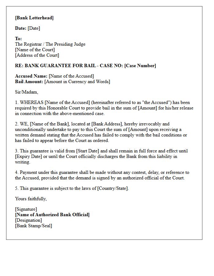 Bank Guarantee Letter for Court Bail