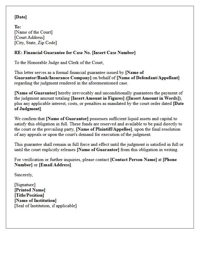 Financial Guarantee Letter for Court Judgment