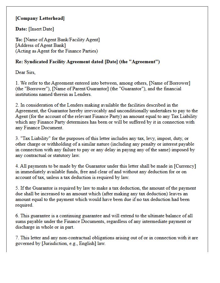 Syndicated Facility Tax Liability Guarantee Letter