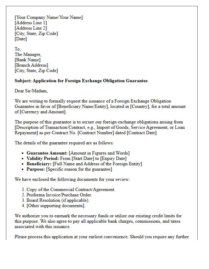Application Letter for Foreign Exchange Obligation Guarantee